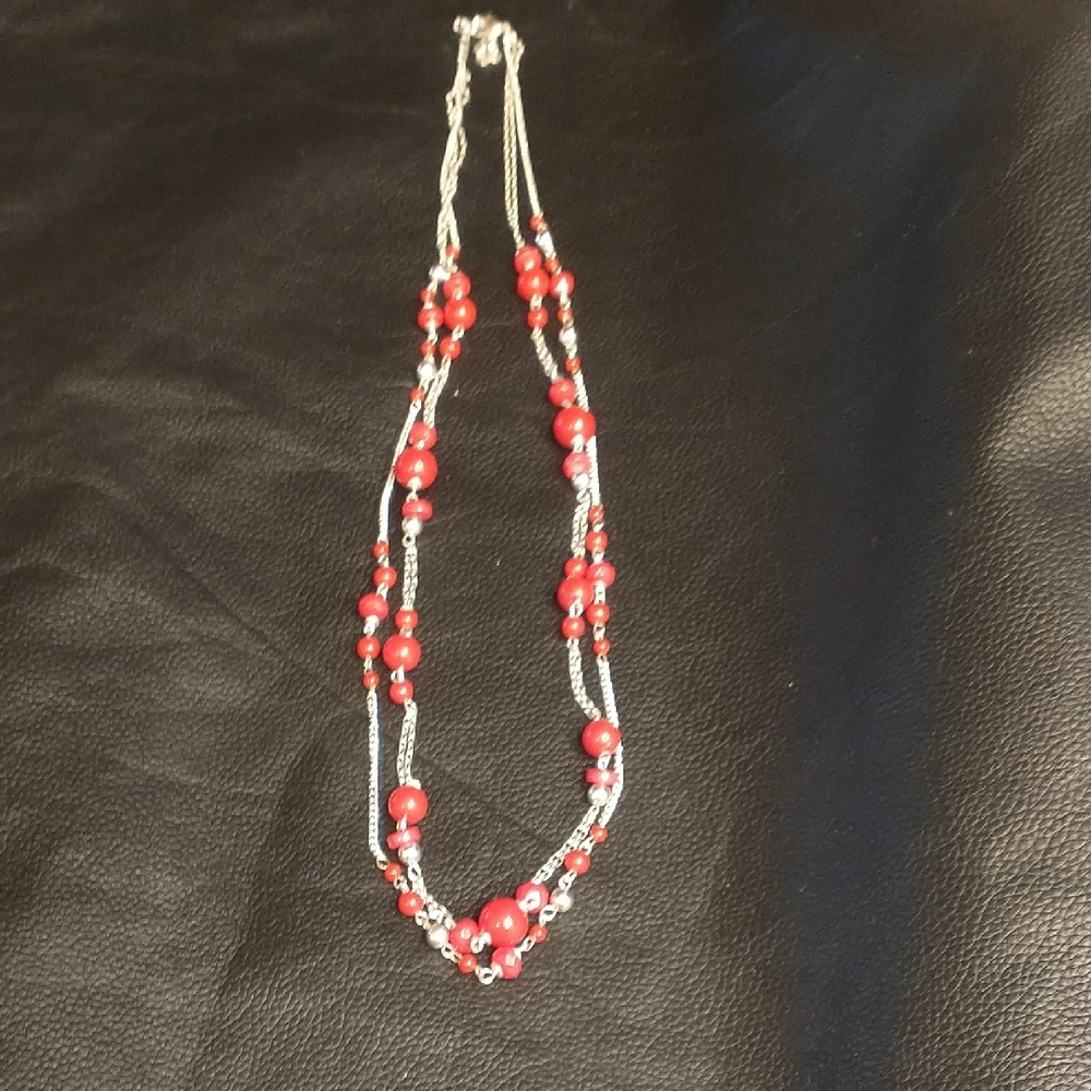 Elegant Red and Silver Beaded Necklace